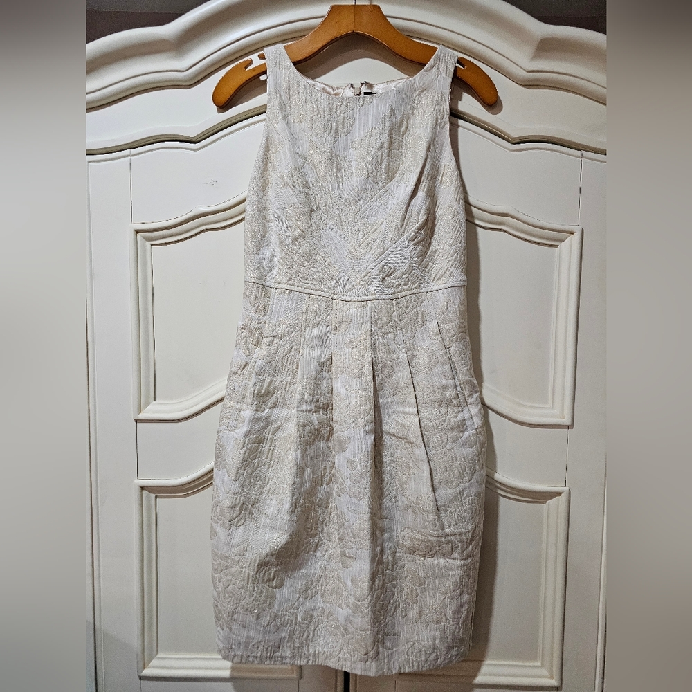 EVA FRANCO Sz 2 Cocktail Party Dress Ivory w Shimmer Brocade Jacquard A Line USA